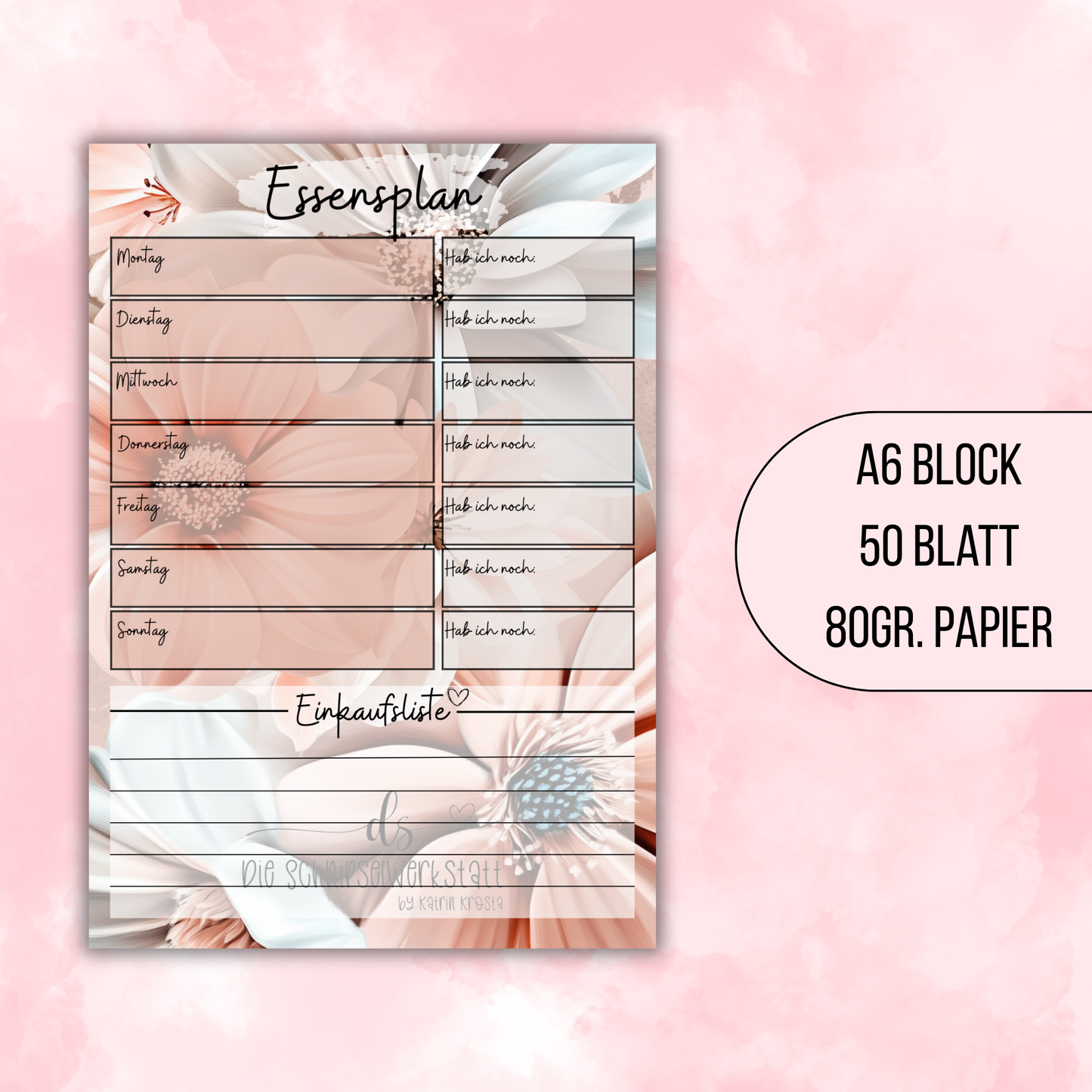 A5 Block - Essensplan