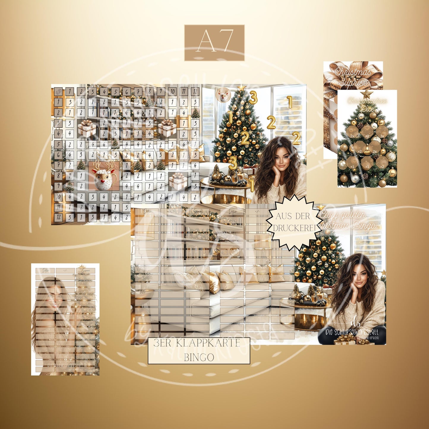 3er Klappkarte Cozy Golden Christmas Bingo A7