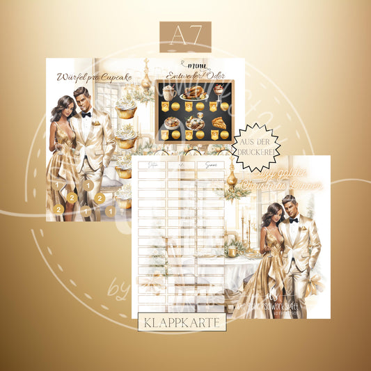 Klappkarte Cozy Golden Christmas Dinner A7