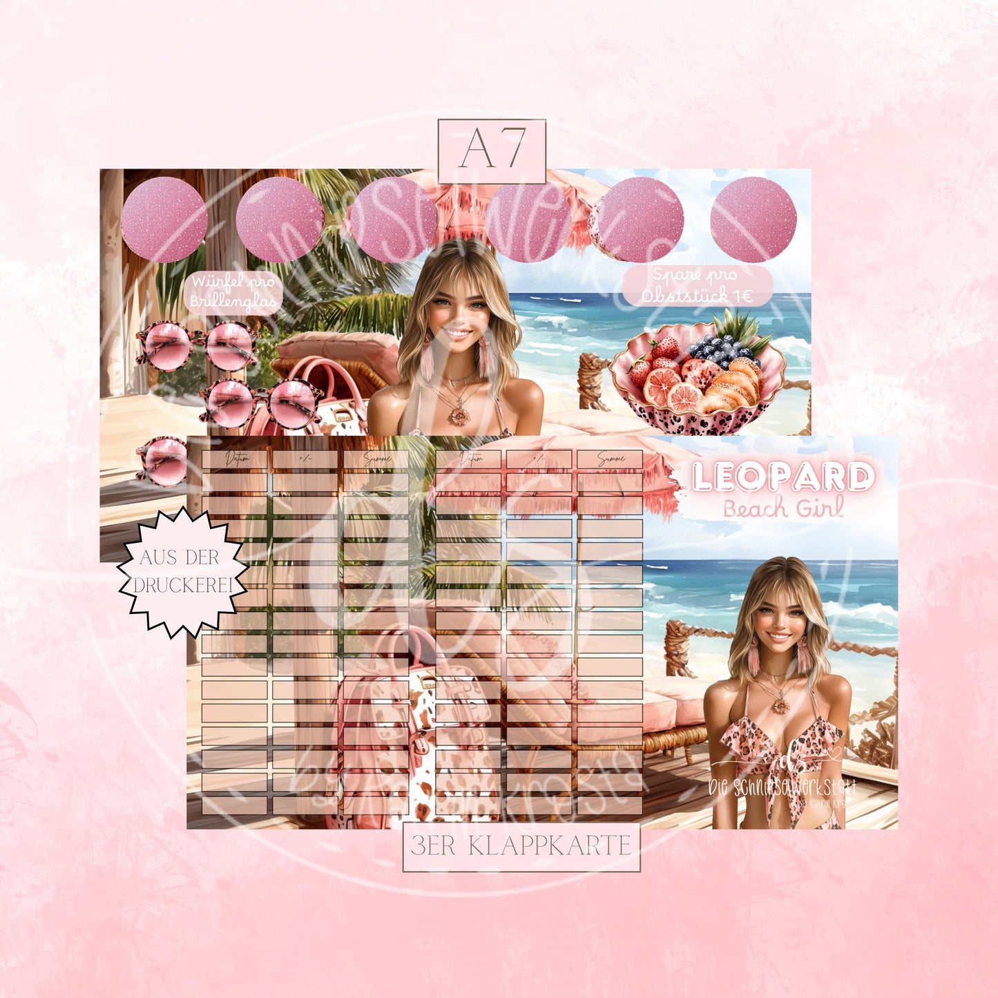 3er Klappkarte Leopard Beach Girl A7